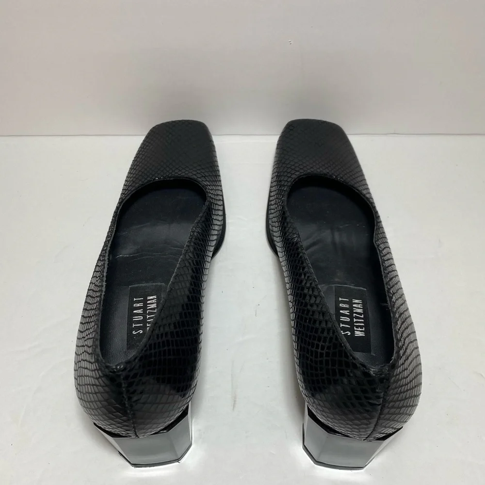 Stuart Weitzman Black Leather Square Toe Heels Pumps.Size 7.5 - Picture 6 of 15